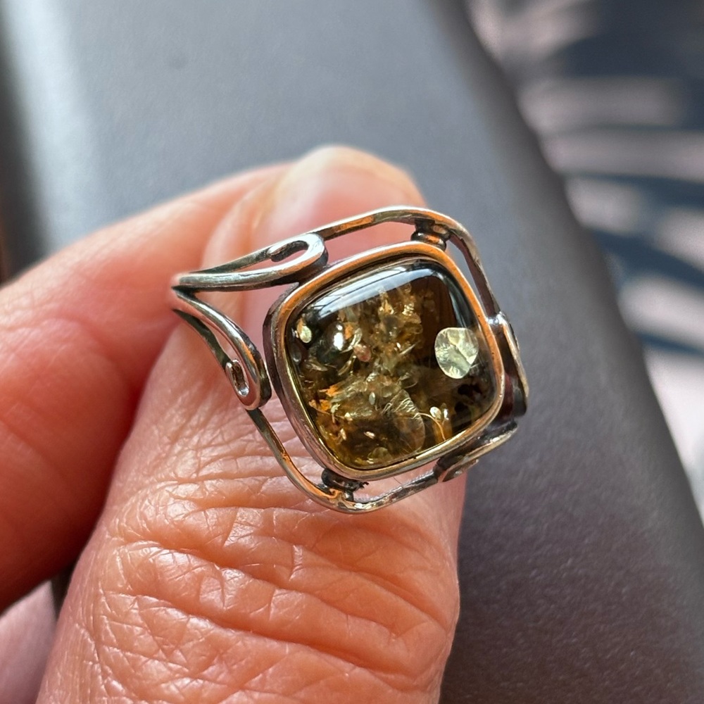 925 Sterling Silver Amber Ring - adjustable, NEW - Picture 6 of 10